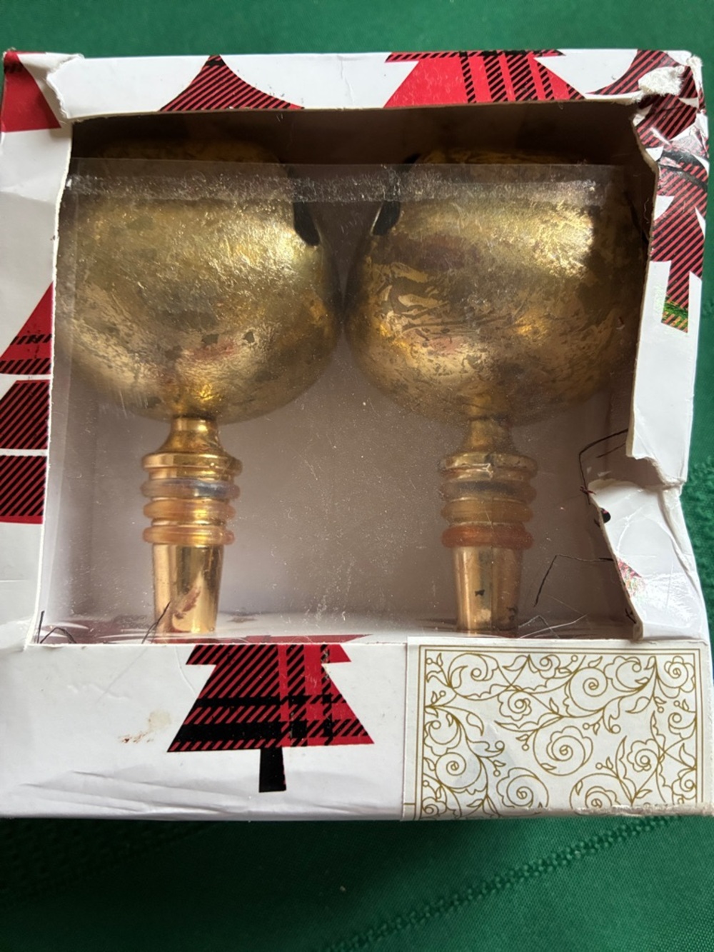 Set of 2 Bottle Stoppers - Gold metal Bell Accents